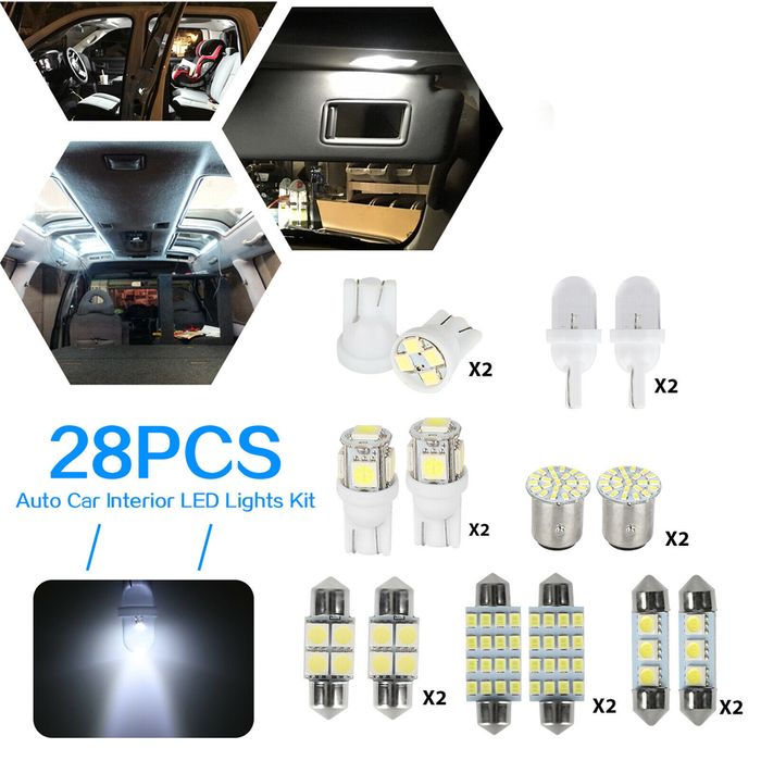28PCS Auto Car Interior LED Light Dome License Plate Mixed Lamp Set Accessories - Rokcar
