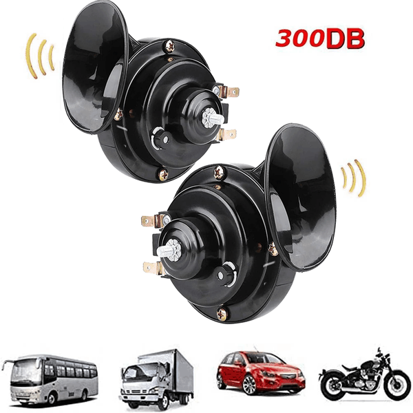 1 Pair 300DB Super Loud Train Horn for Truck Train Boat Car Air Electric Snail Single Horn Black - Rokcar