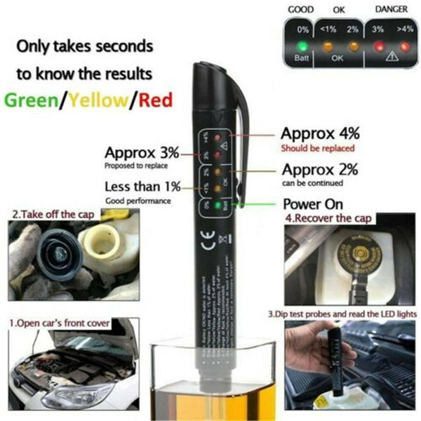 Brake Fluid Liquid Oil Tester Pen 5 LED Indicator Car Testing Tool for DOT3/DOT4/DOT5 - Rokcar