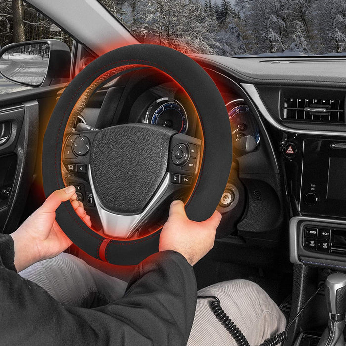 Warm Touch Heated Steering Wheel Cover Heats up Quickly - Universal Size 14.5-15.5
