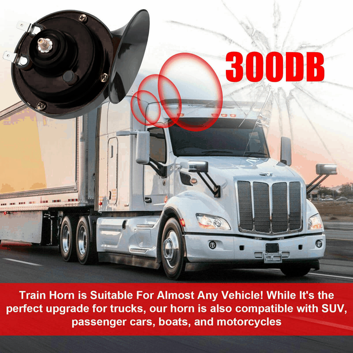 1 Pair 300DB Super Loud Train Horn for Truck Train Boat Car Air Electric Snail Single Horn Black - Rokcar