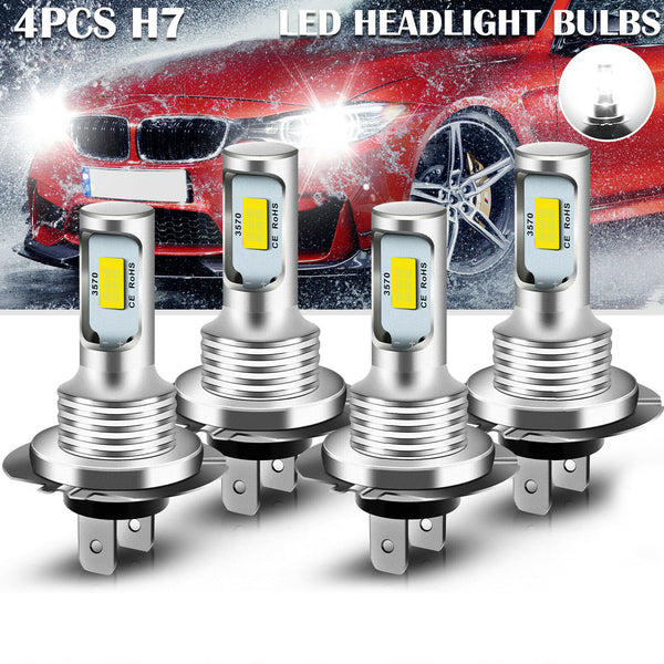 2 Pair H7 LED Headlight Bulb Kit High/Low Beam 100W 28000LM Super Bright 6000K White