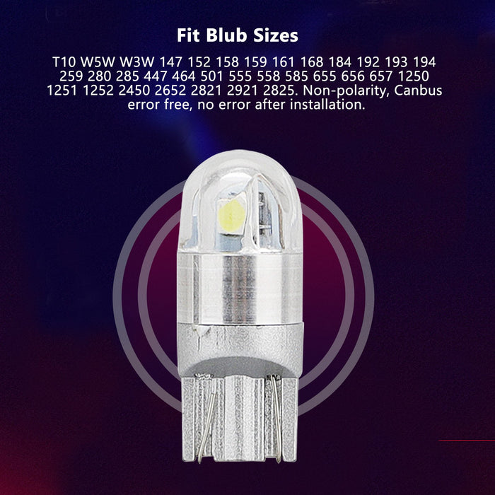 10PCS 6000K Canbus T10 168 194 W5W Dome License Side Marker LED Light Bulb White