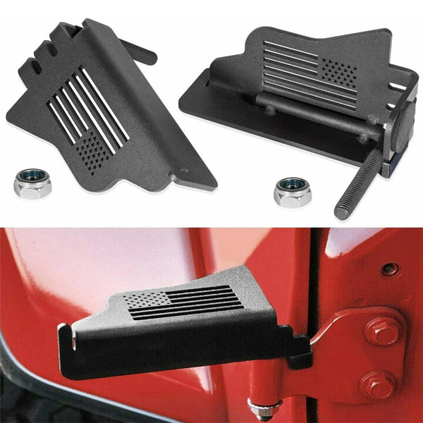 2pcs Steel Front Foot Pegs Rest Pedal Exterior Door Hinge with US Flag for 2007-2021 Jeep Wrangler JK JKU JL JLU