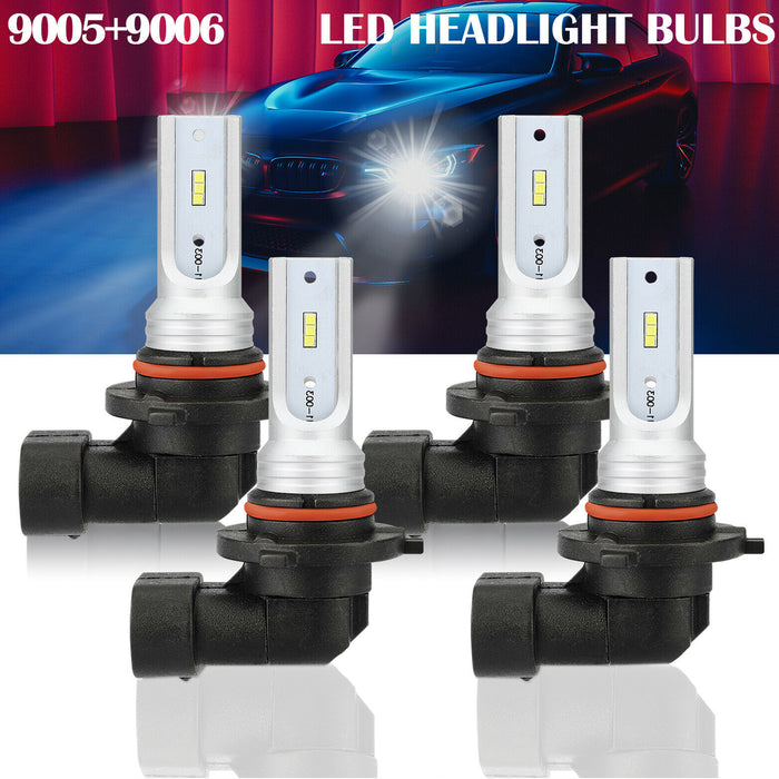 4PCS 9005 9006 LED Combo Headlight Bulb High Low Beam Kit 6000K Super Bright White