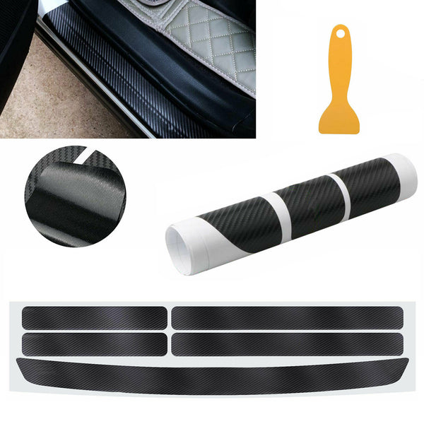 6PCS Car Door Sill Scuff Plate Protector Guard Carbon Fiber Stickers Accessories