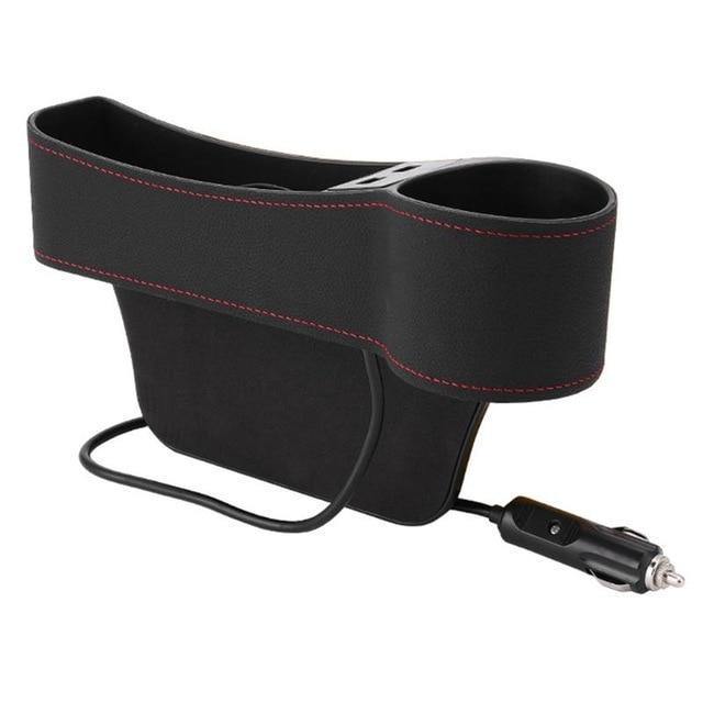 PU Leather Car Seat Gap Storage Box Crevice Organizer Pocket Dual USB Cup Holder - Rokcar
