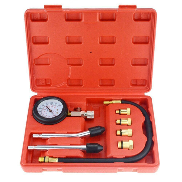 8PCS Petrol Engine Cylinder Compression Tester Kit Gauge Tool Automotive - Rokcar