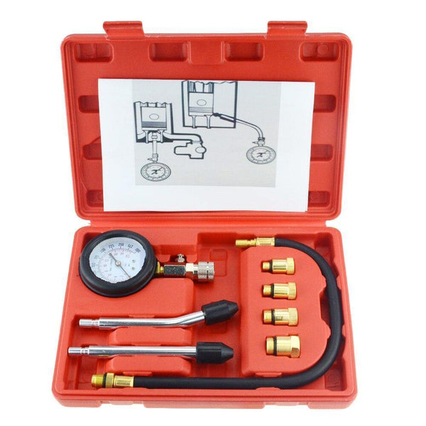 8PCS Petrol Engine Cylinder Compression Tester Kit Gauge Tool Automotive - Rokcar