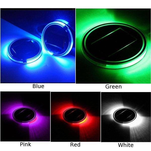 2PCS LED Solar Cup Pad Car Accessories Light Cover Interior Decoration Lights - Rokcar