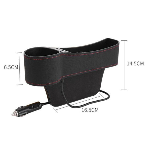 PU Leather Car Seat Gap Storage Box Crevice Organizer Pocket Dual USB Cup Holder - Rokcar