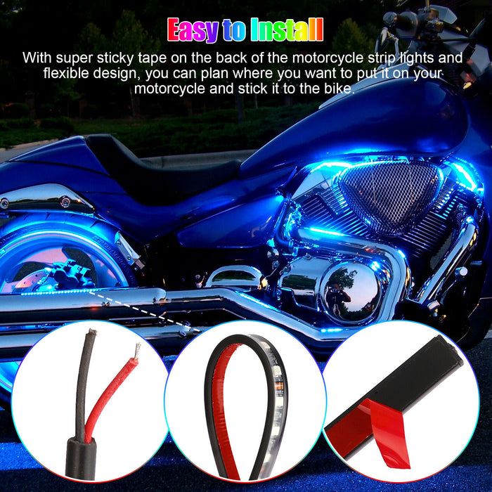 6PCS Motorcycle RGB LED Light 18 Color Neon Under Glow Strip Lamp Kit APP Control