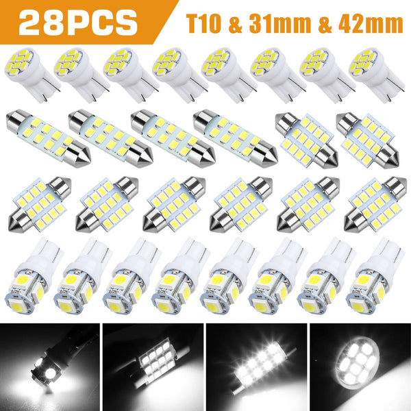 28PCS LED Lights Interior Package Kit for Dome License Plate Lamp Bulb 6000K White