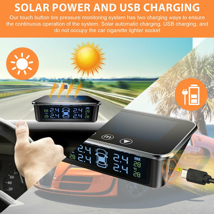 Touch Solar TPMS Wireless Car Tire Pressure LCD Monitoring System + 4 Sensors