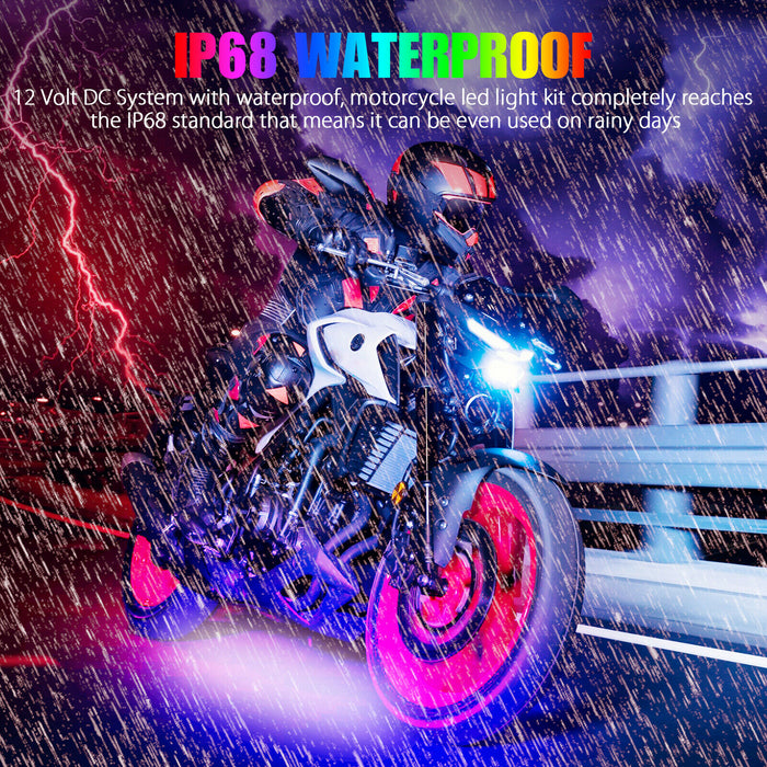 16X Wireless Bluetooth Motorcycle ATV RGB 180LED Under Glow Light Strip Neon Kit