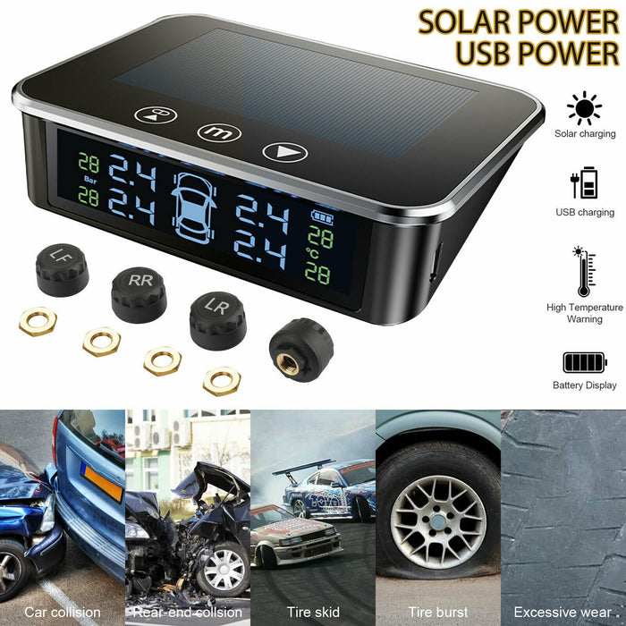 Touch Solar TPMS Wireless Car Tire Pressure LCD Monitoring System + 4 Sensors