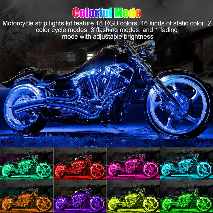 6PCS Motorcycle RGB LED Light 18 Color Neon Under Glow Strip Lamp Kit APP Control