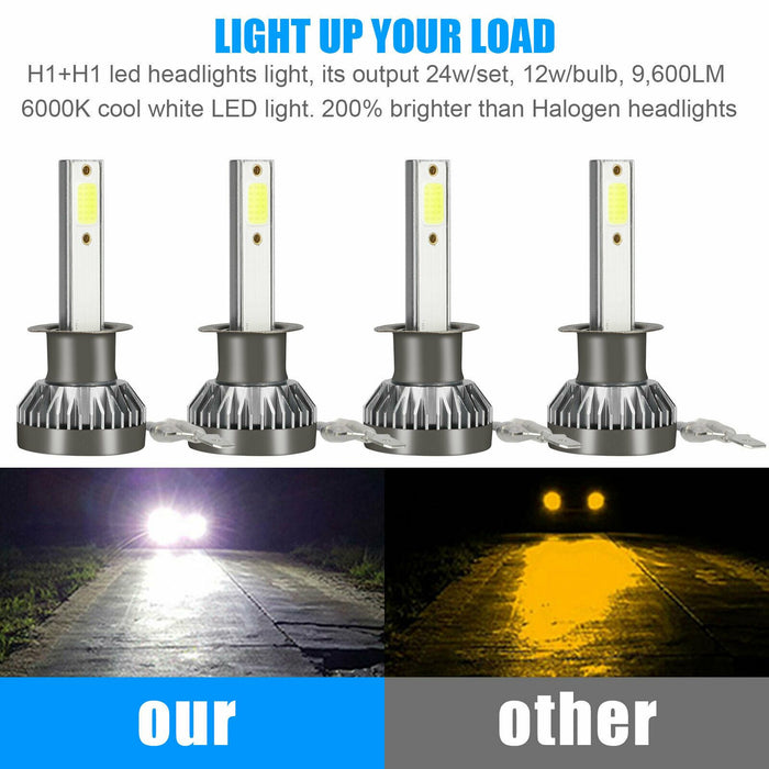 4PCS H1 LED Headlight High Low Beam Kit Fog Driving Bulbs 6000K Super Bright White