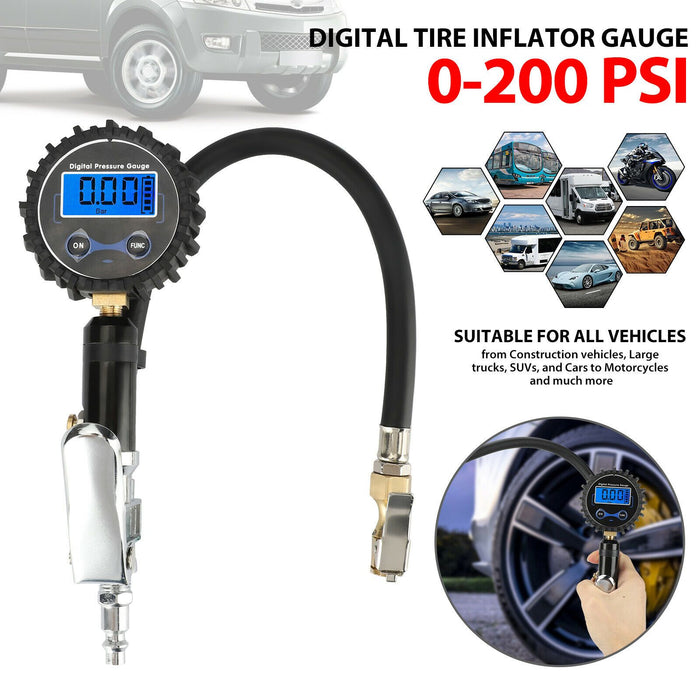 200 PSI LCD Digital Pressure Gauge Air Tire Inflator Air Chuck for Car Vehicles