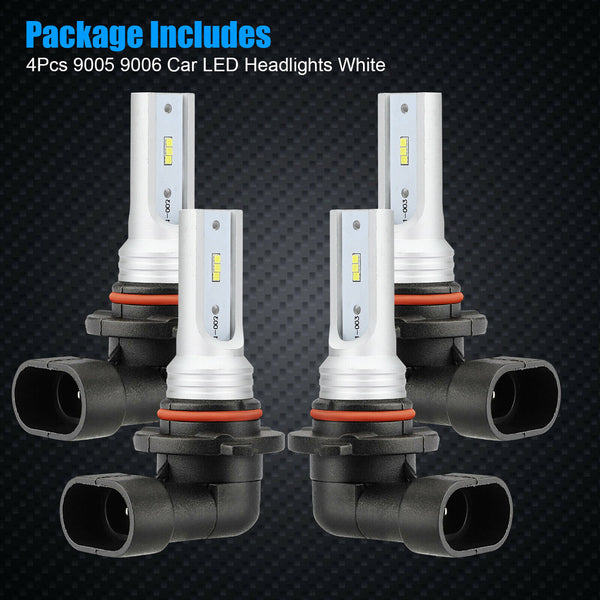 4PCS 9005 9006 LED Combo Headlight Bulb High Low Beam Kit 6000K Super Bright White