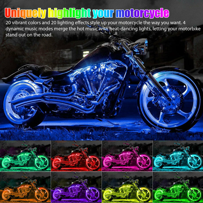 12PCS Wireless Bluetooth RGB Motorcycle ATV LED Light Under Glow Neon Strips Kit