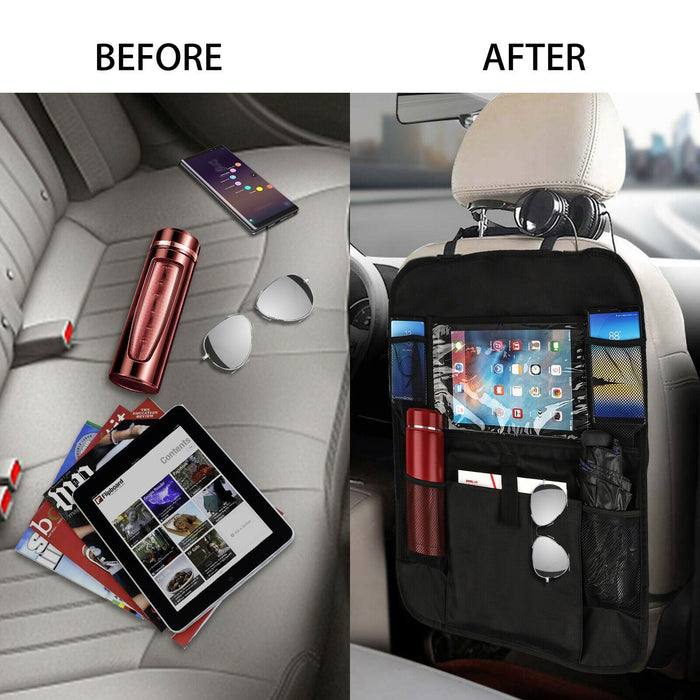 Car Back Seat Organizer With Phone Tablet Holder Touch Screen Pocket Storage