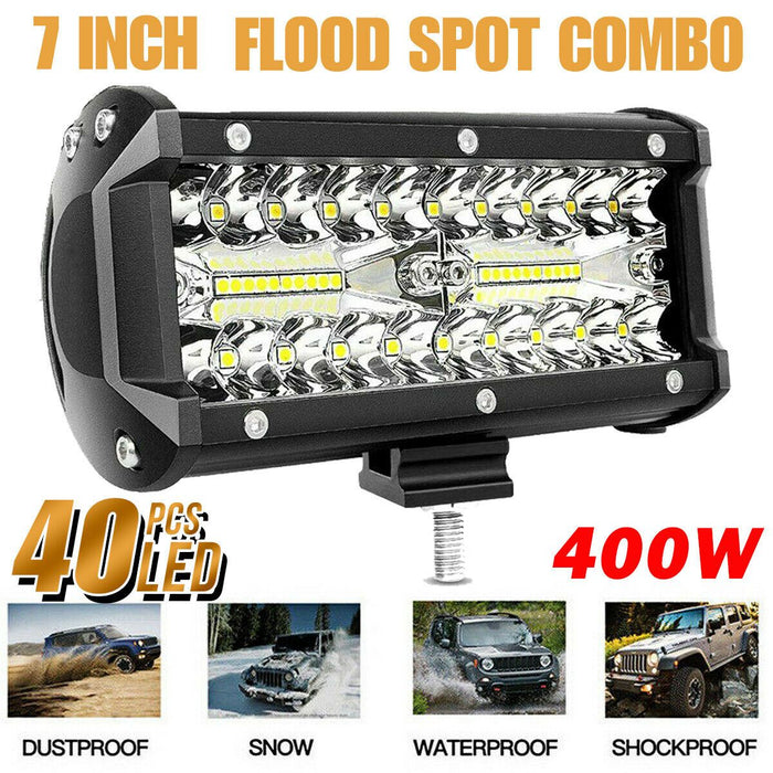 400W 7''Car LED Work Light Bar Spot Flood Beams Combo For Off-road SUV Truck